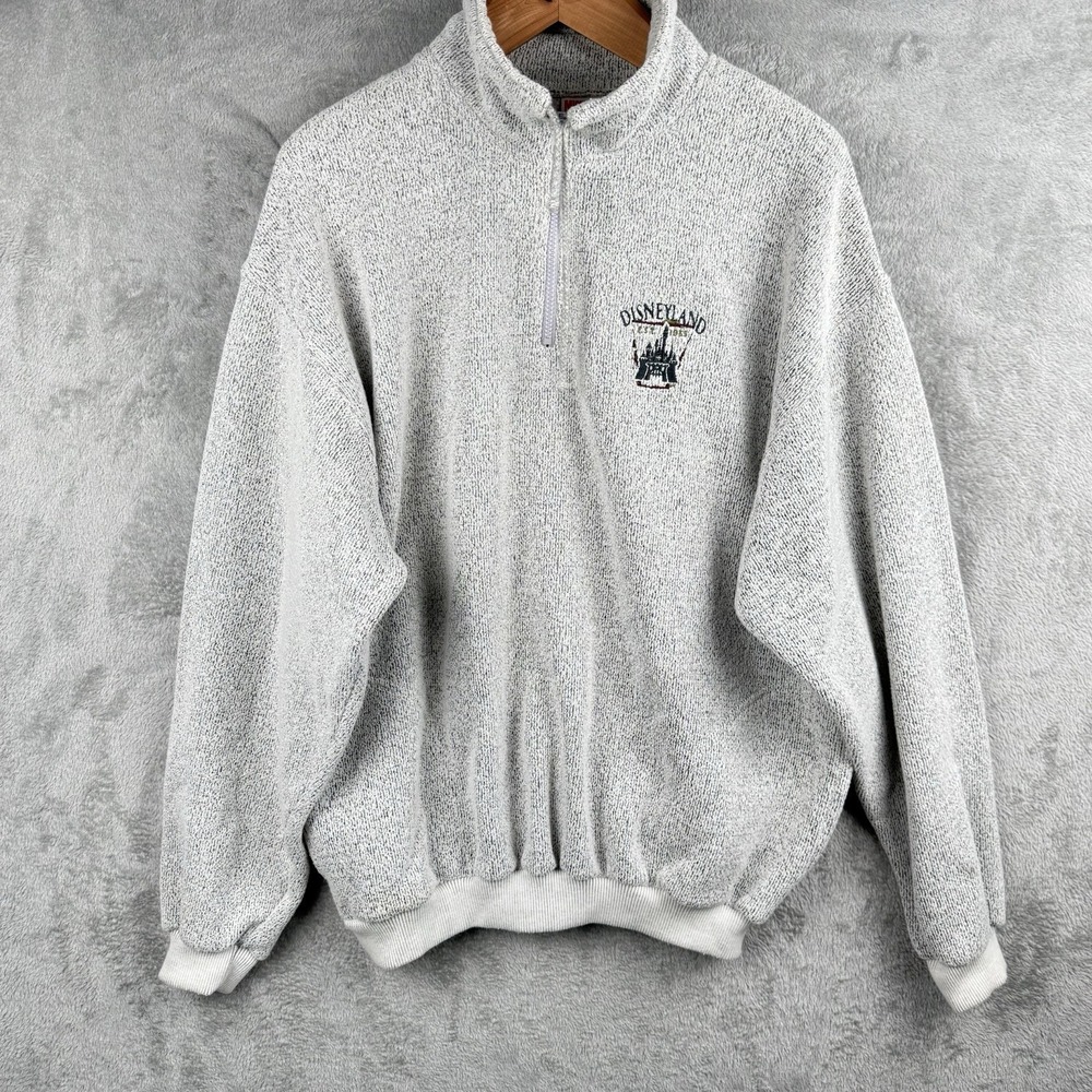 Mickey Inc Disneyland Embroidered 1/4 Zip Sweater Mens XL Gray Vintage 90s Retro